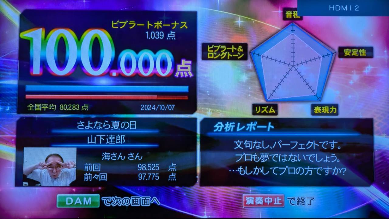 さよなら夏の日（山下達郎）100.000点