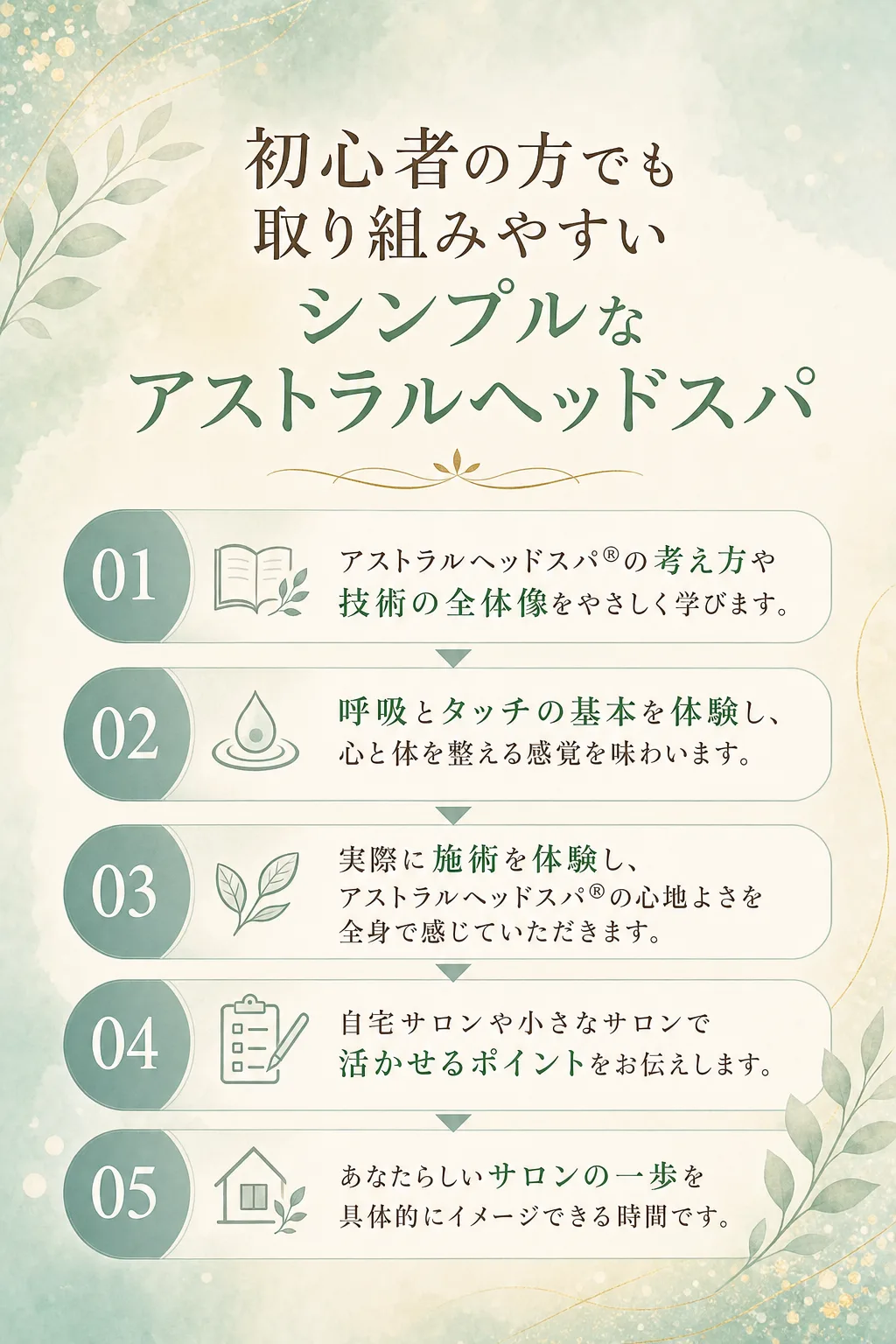 初心者の方でも取り組みやすい シンプルなアストラルヘッドスパ 安心して力をゆるめられる時間づくり 強い力に頼らず、 お客（全文は画像内に記載）