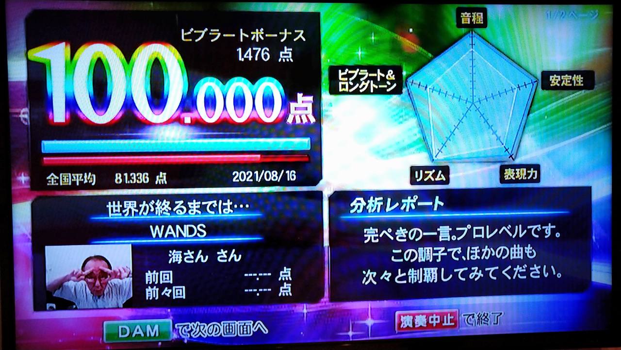 世界が終るまでは…（WANDS）100.000点