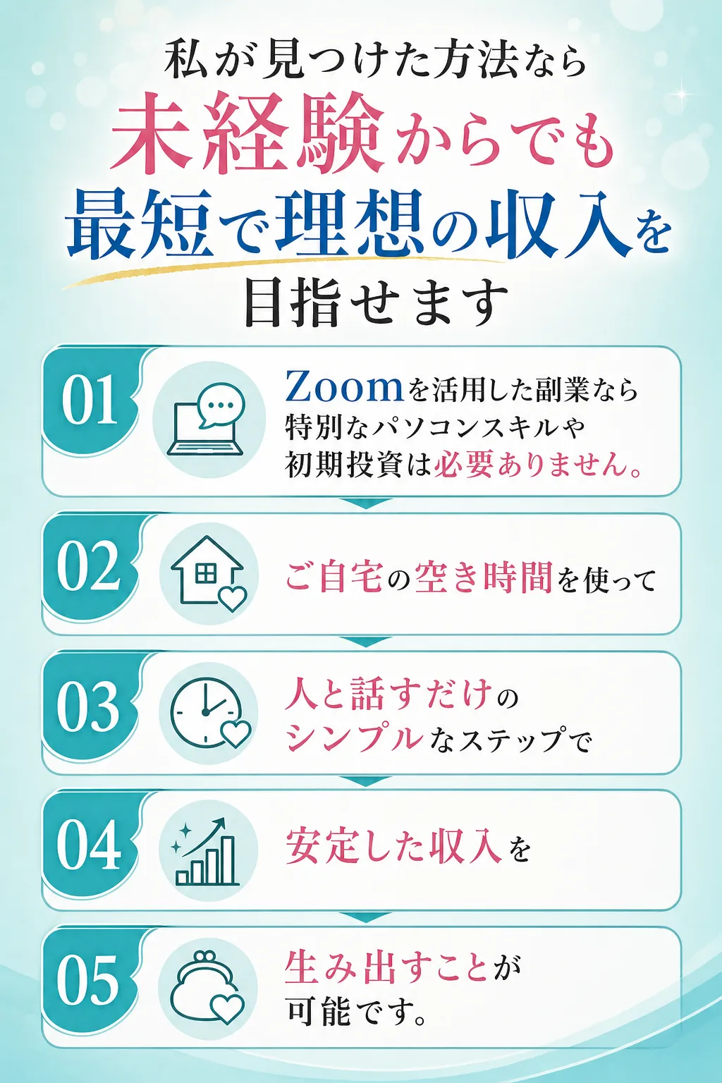 私が見つけた方法なら 未経験からでも最短で 理想の収入を目指せます Zoomを活用した副業なら 特別なパソコンスキルや初（全文は画像内に記載）