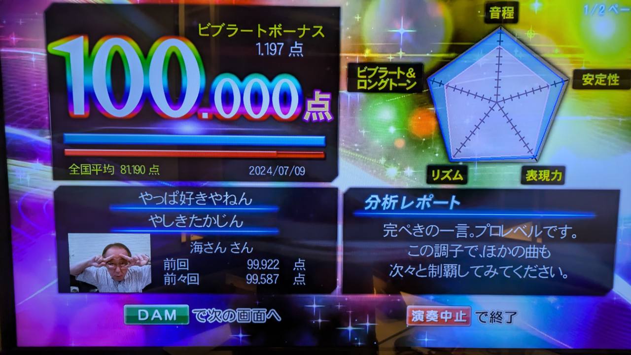 やっぱ好きやねん（やしきたかじん）100.000点