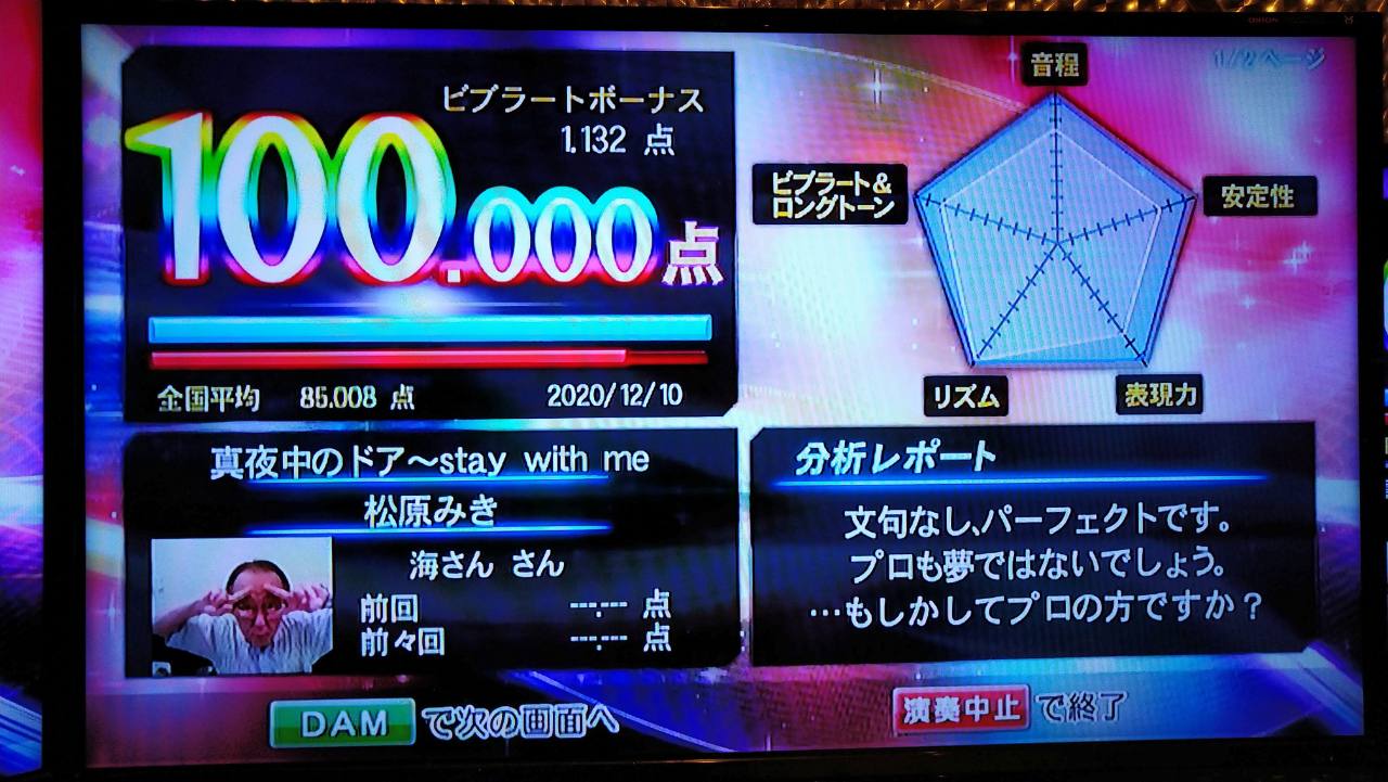 真夜中のドア〜stay with me（松原みき）100.000点